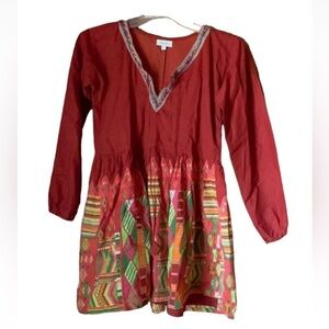 Velzera orange / red dress with bright multicolor skirt Size Small